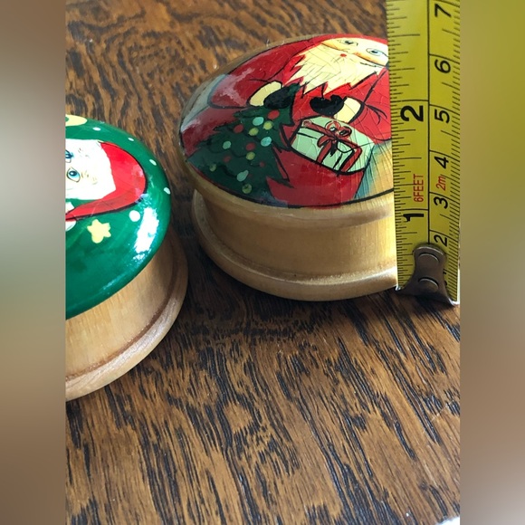 Vintage Wood Trinket Boxes Santa Set of 2 - Picture 5 of 9